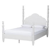 Baxton Studio Martino Four-Poster Platform Bed - Sculpted Post Bed Frame with Panel Headboard, Vintage Spindle Bed, White, King Baxton Studio restaurant furniture, hotel furniture, commercial furniture, wholesale bedroom furniture, wholesale king, classic king